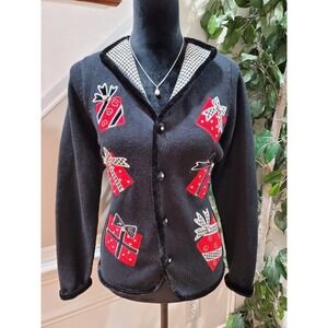 VTG Mandal Bay Christmas Present Houndstooth Rhinestone Sweater S Holiday Party